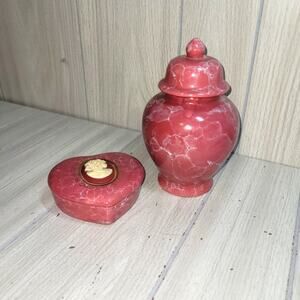 Vtg Mount Clemens Cameo Pottery Elegant Faux Marble Decorative Jar Vanity Set